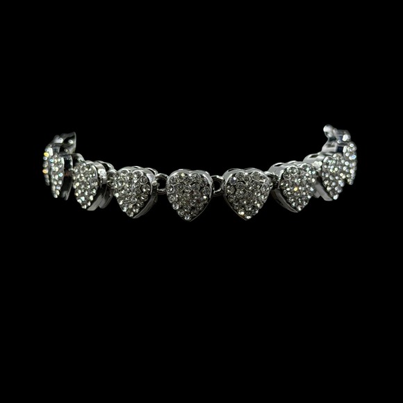 Rhinestone Heart Charm Bracelet Silver Y2K Coquette Romantic Statement Valentine - Picture 4 of 7